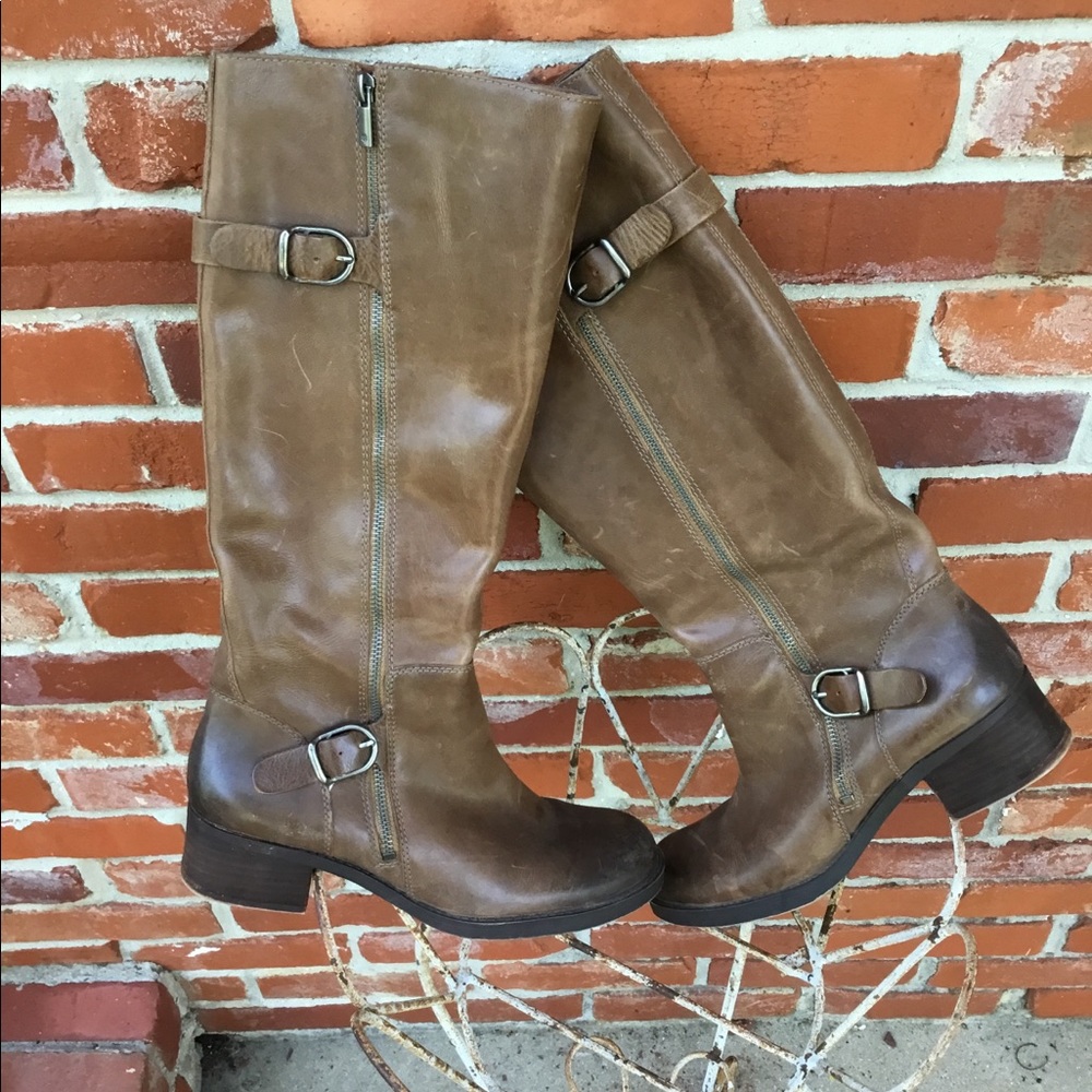 Lucky Brand brown leather boots bilateral zippers